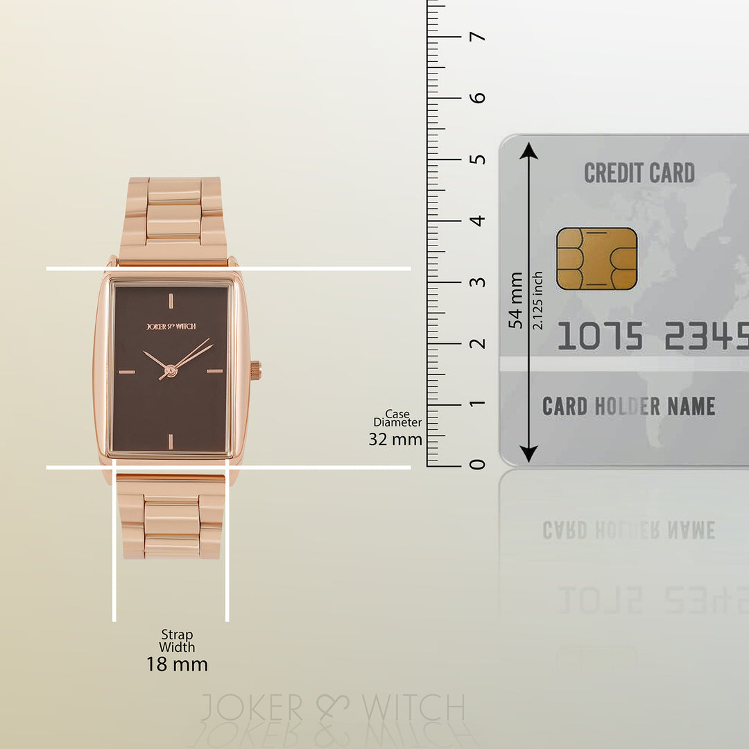 Patio Brown Medium Rectangle Dial Rose Gold Linked Chain Strap Women's Watch