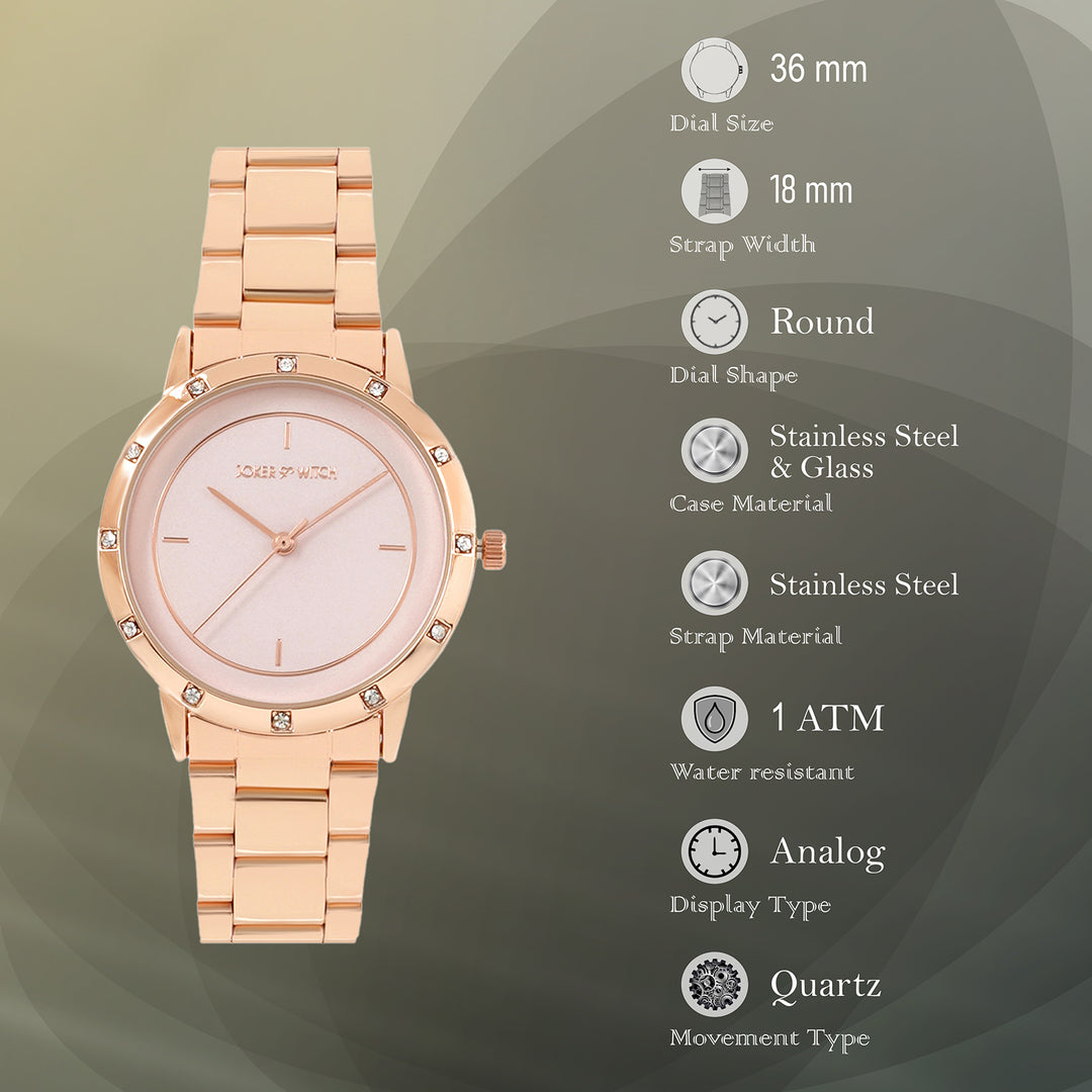 Sunset Pink Medium Rhinestone Dial Rose Gold Linked Chain Strap Women's Watch