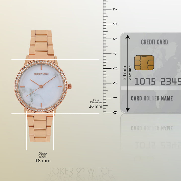 Comet White Marble Medium Rhinestone Dial Rose Gold Linked Chain Strap Women's Watch