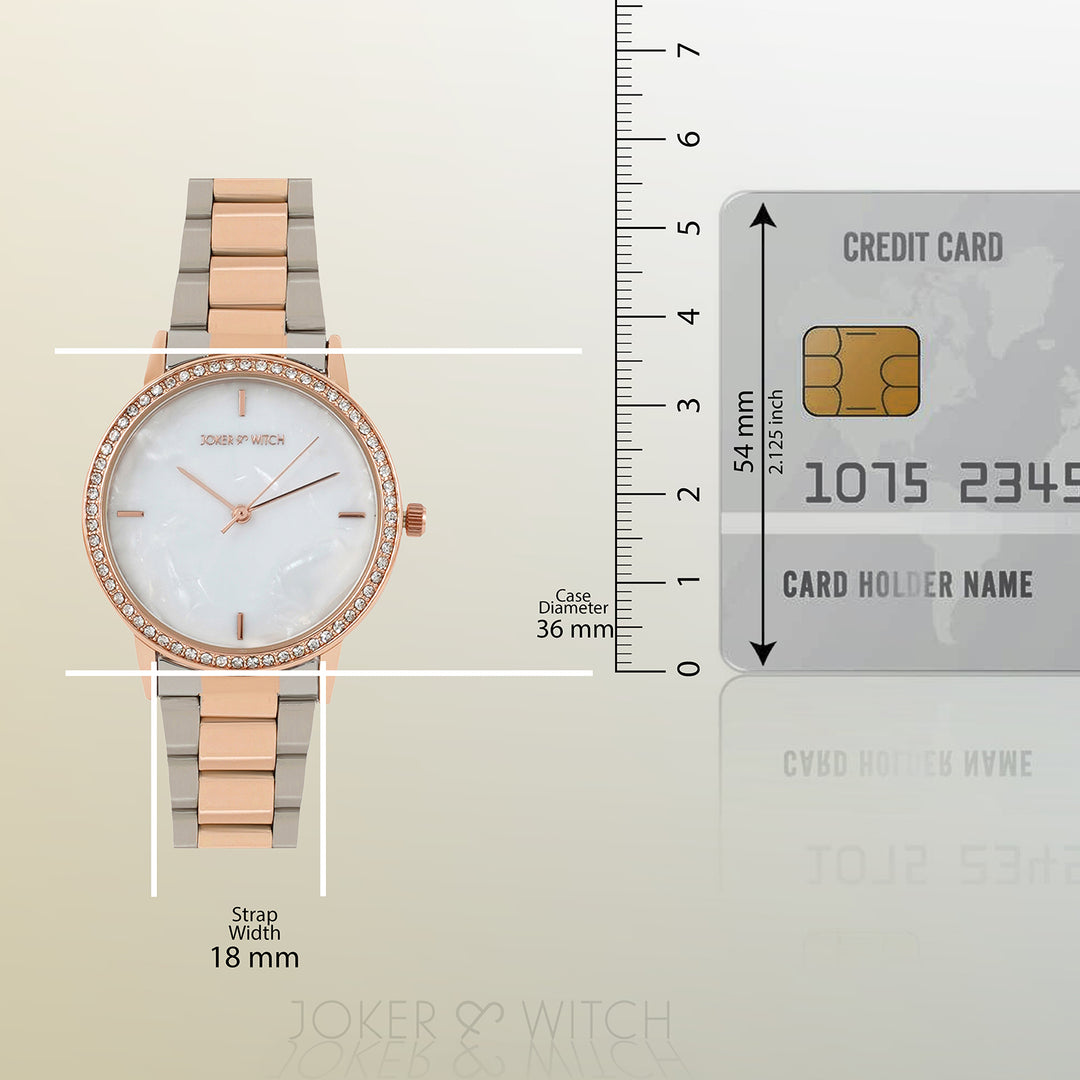 Comet White MOP Medium Rhinestone Dial Dual Tone Linked Chain Strap Women's Watch