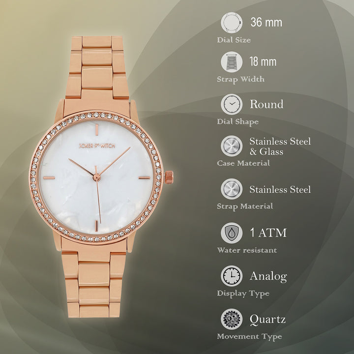 Comet White MOP Medium Rhinestone Dial Rose Gold Linked Chain Strap Women's Watch