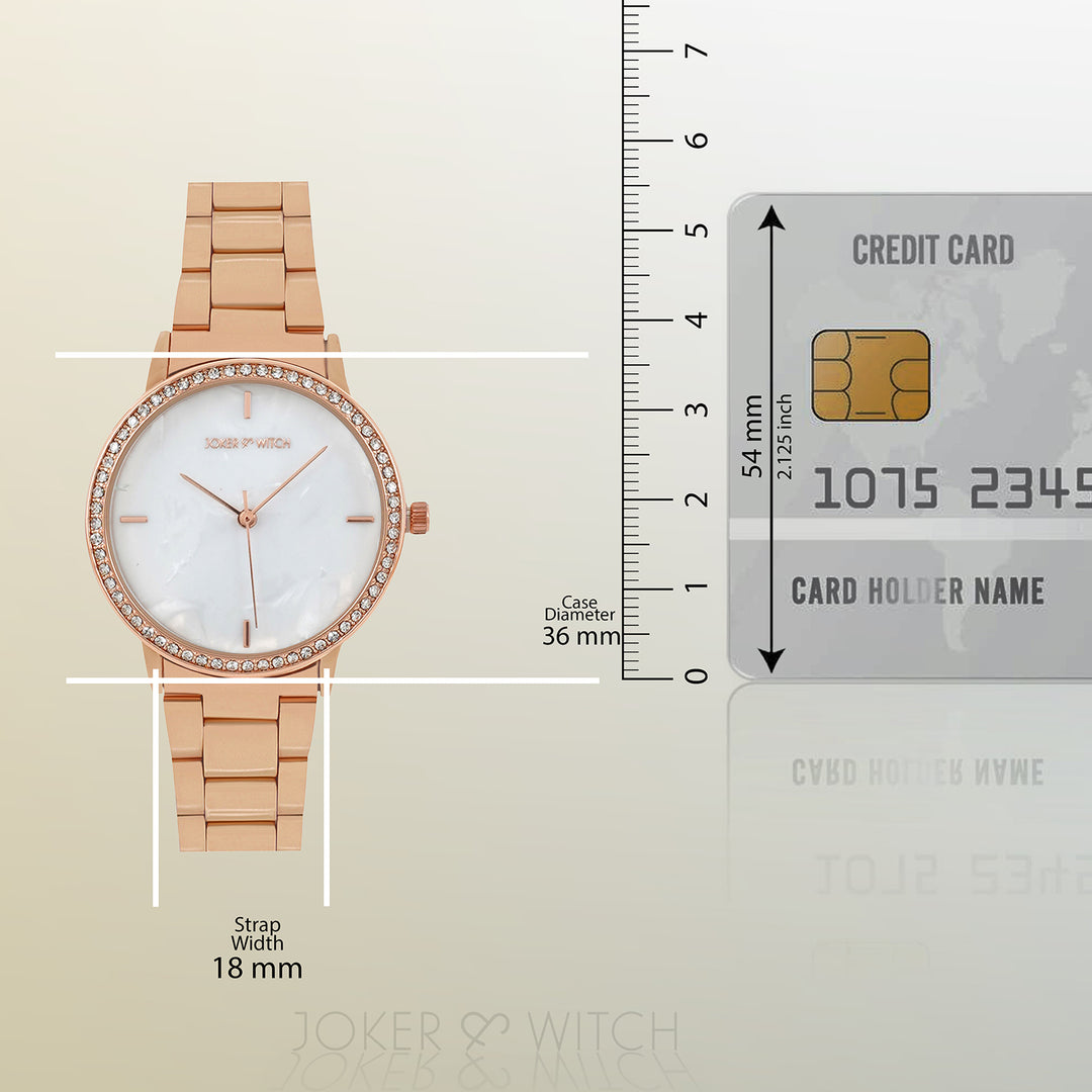 Comet White MOP Medium Rhinestone Dial Rose Gold Linked Chain Strap Women's Watch