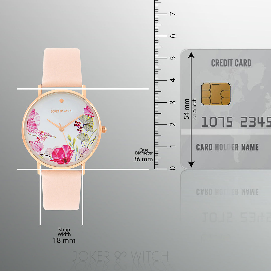 Printed Bloom In White Medium Dial Pink PU Strap Women's Watch