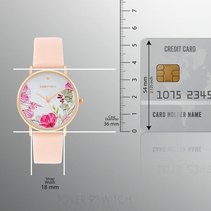 Printed Bloom In White Medium Dial Pink PU Strap Women's Watch