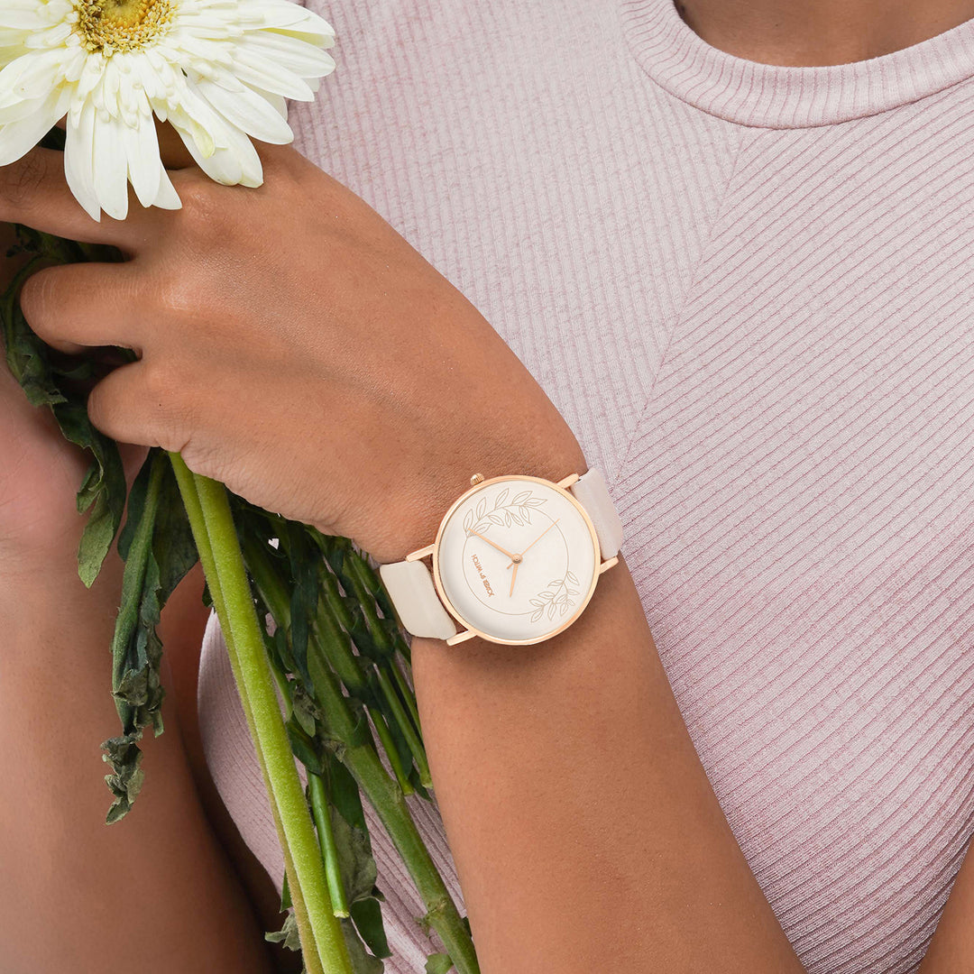 Printed Heather White Medium Dial Brown PU Strap Women's Watch