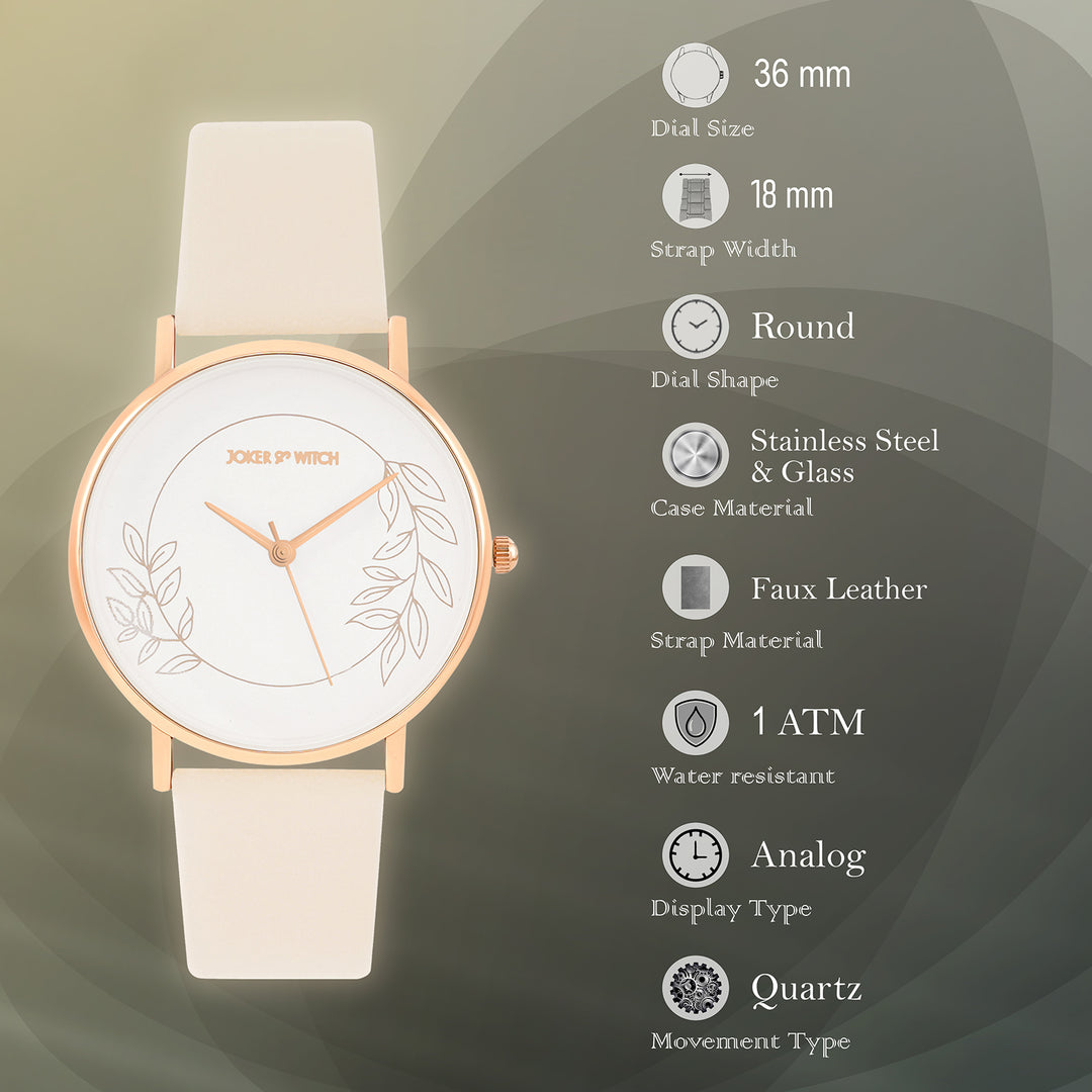 Printed Heather White Medium Dial Brown PU Strap Women's Watch