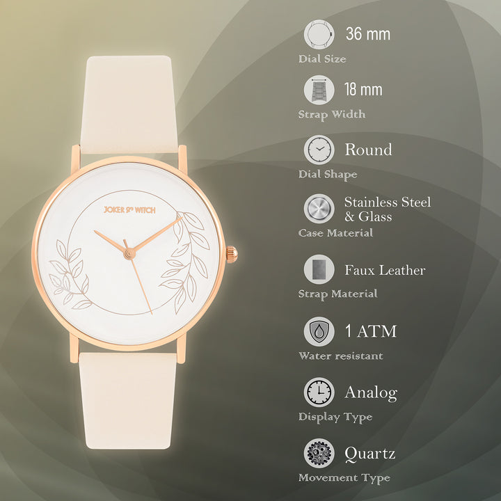 Printed Heather White Medium Dial Brown PU Strap Women's Watch