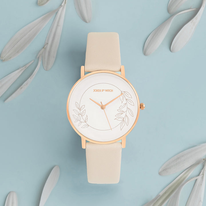 Printed Heather White Medium Dial Brown PU Strap Women's Watch