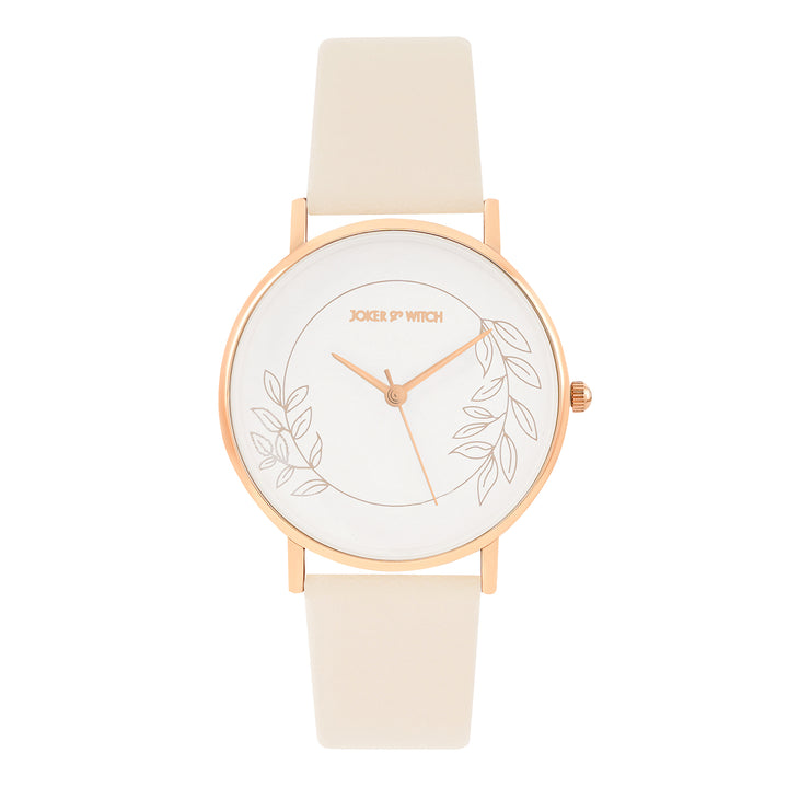 Printed Heather White Medium Dial Brown PU Strap Women's Watch