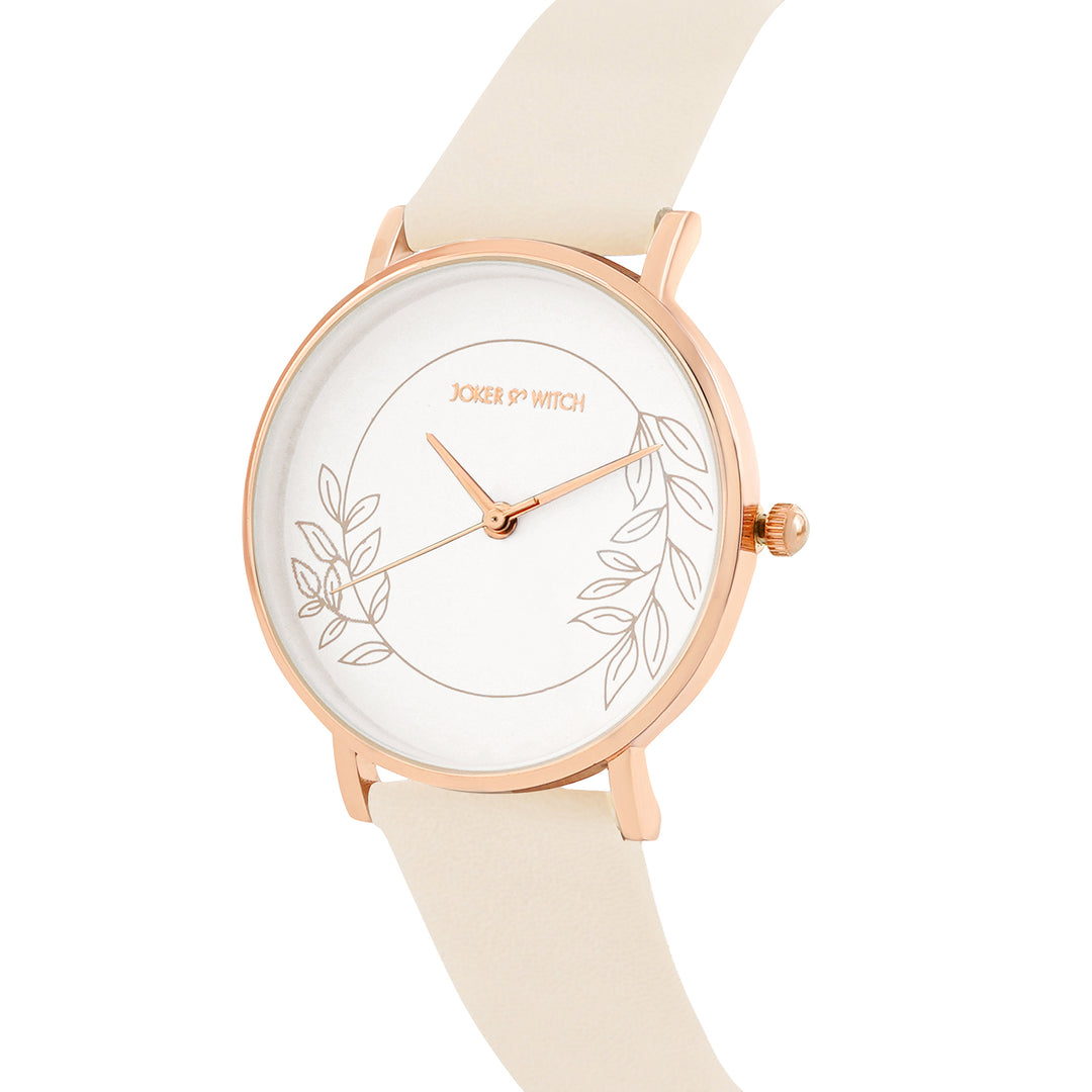 Printed Heather White Medium Dial Brown PU Strap Women's Watch