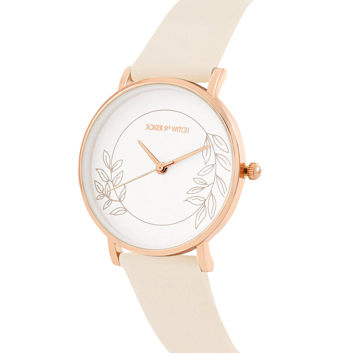 Printed Heather White Medium Dial Brown PU Strap Women's Watch