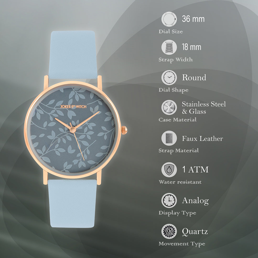 Printed Fern Blue Medium Dial PU Strap Women's Watch