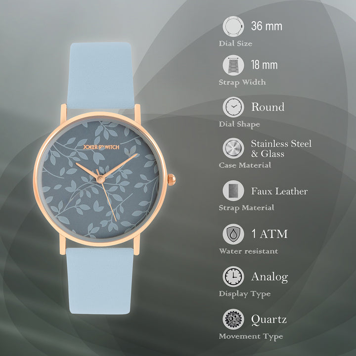 Printed Fern Blue Medium Dial PU Strap Women's Watch