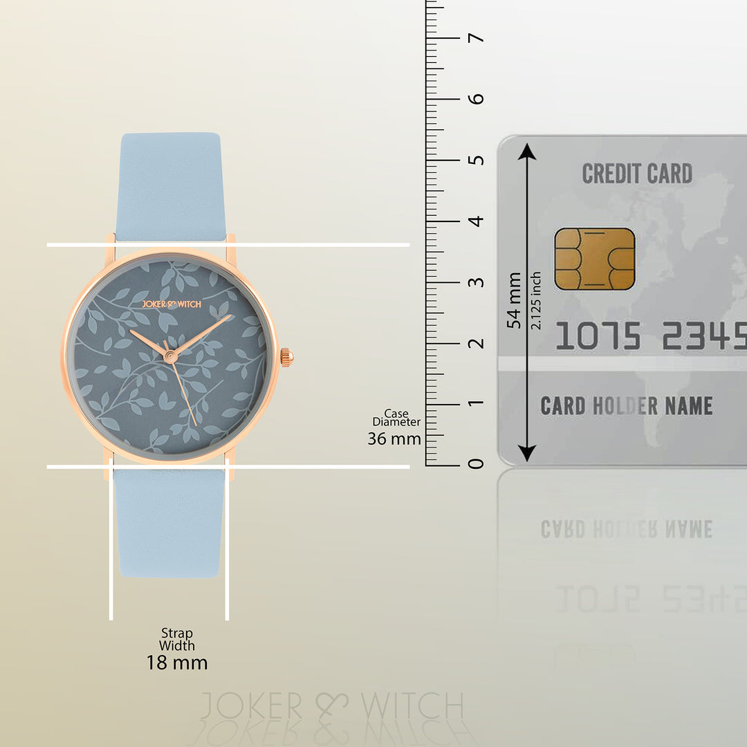 Printed Fern Blue Medium Dial PU Strap Women's Watch