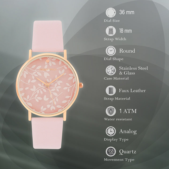 Printed Fern Pink Medium Dial PU Strap Women's Watch