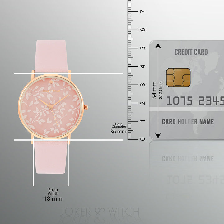 Printed Fern Pink Medium Dial PU Strap Women's Watch