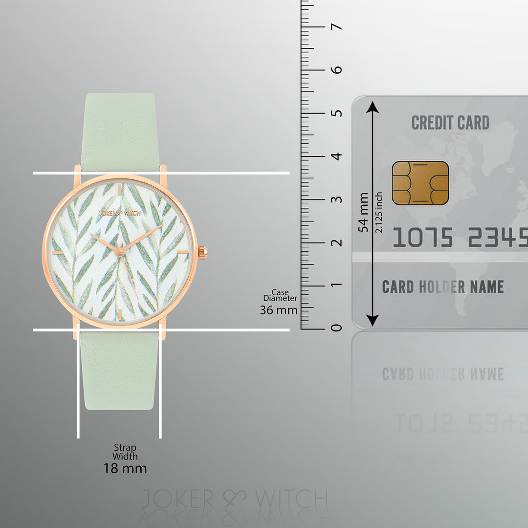 Printed Very Leafy White Medium Dial Green PU Strap Women's Watch