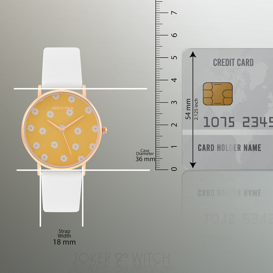 Printed Summer Sunshine Yellow Medium Dial White PU Strap Women's Watch