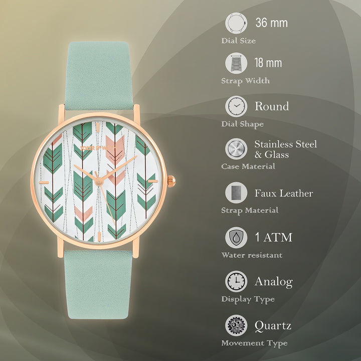 Printed Enchantress Medium Dial Green PU Strap Women's Watch