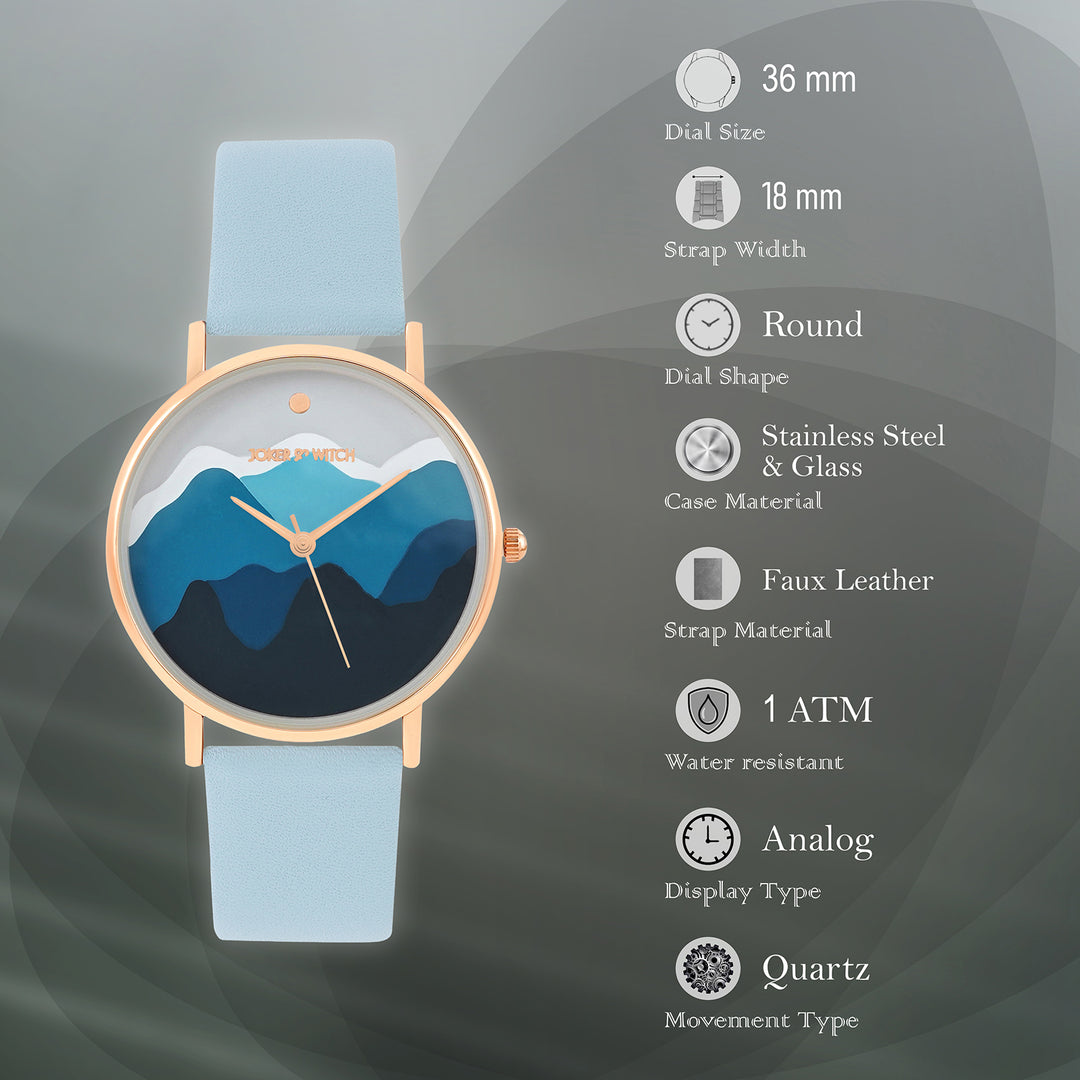 Printed Blue Valley Medium Dial PU Strap Women's Watch