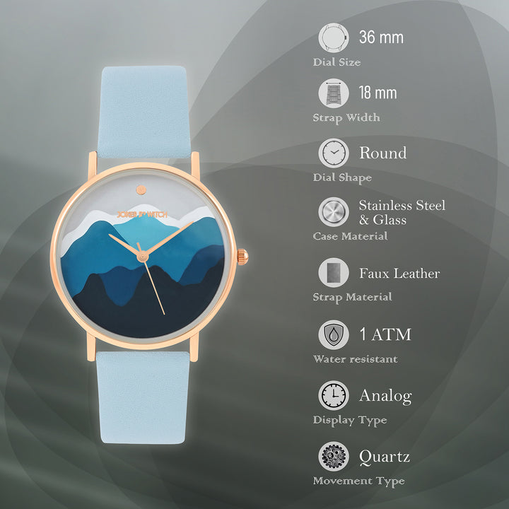 Printed Blue Valley Medium Dial PU Strap Women's Watch