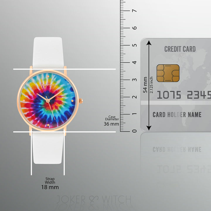 Printed Rainbow Tie-Dye Medium Dial White PU Strap Women's Watch