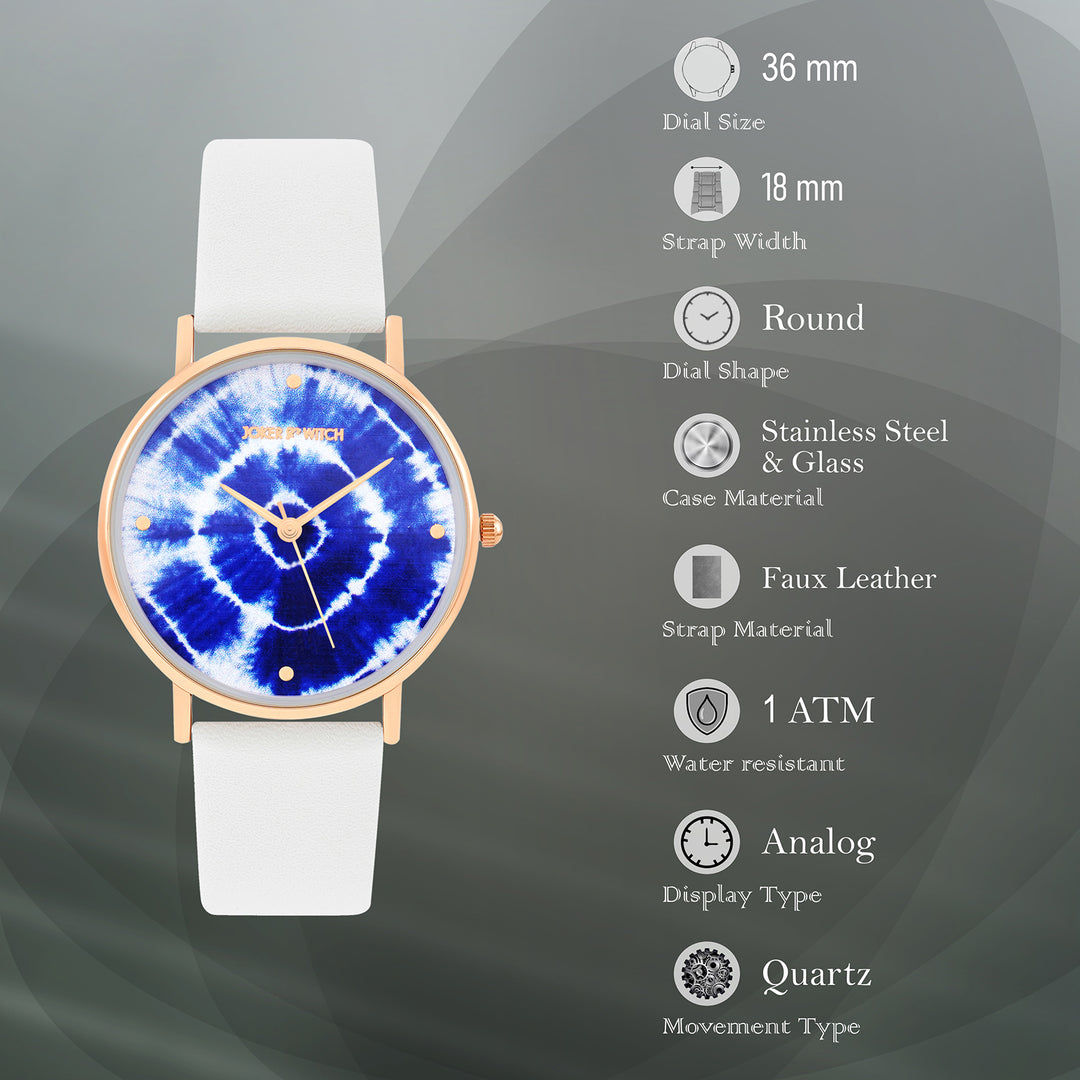 Printed Indigo Tie-Dye Blue Medium Dial White PU Strap Women's Watch