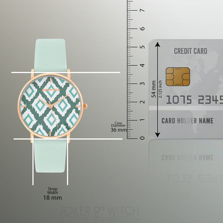 Printed Teal Trip Medium Dial Green PU Strap Women's Watch