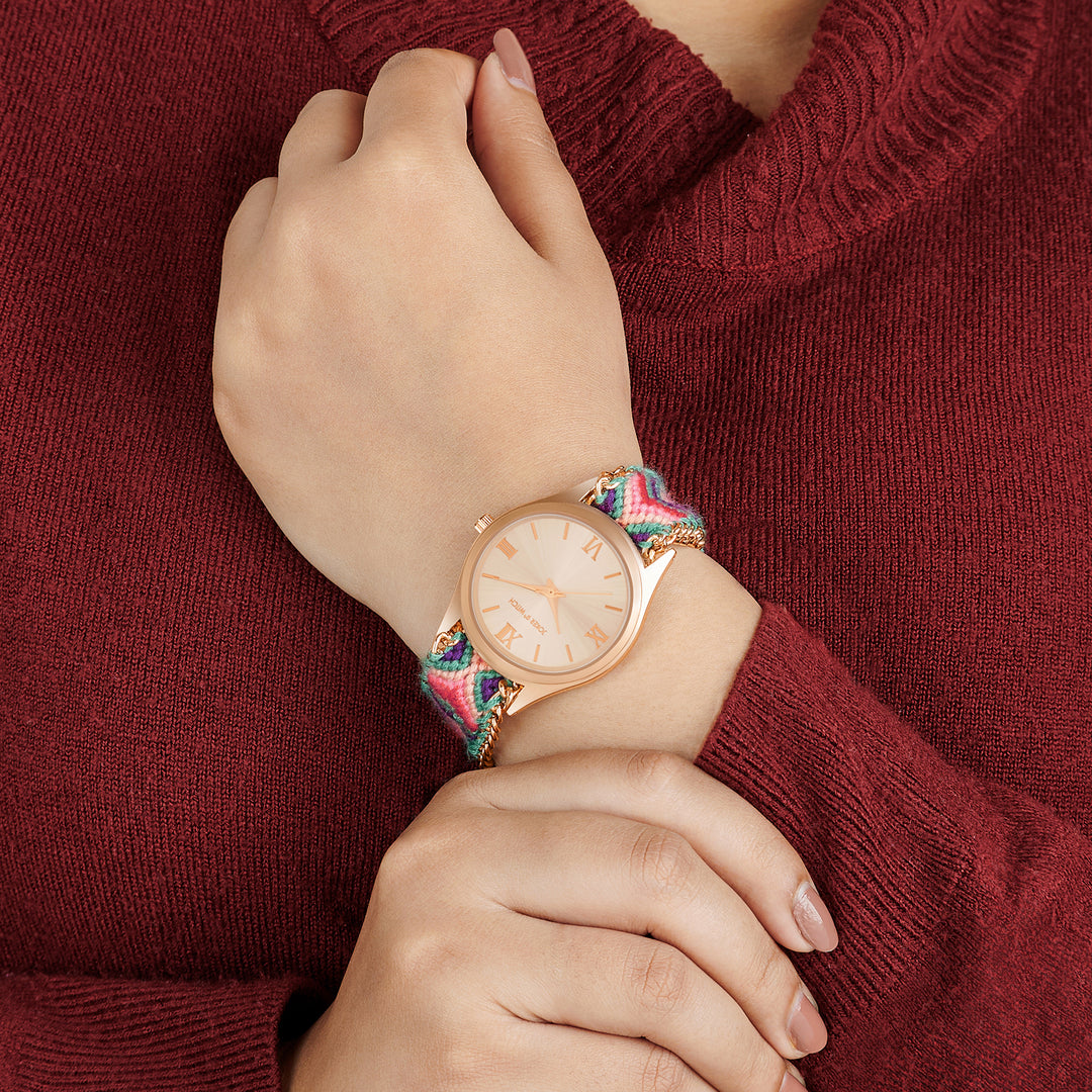 Boho Rose Gold Medium Dial Multicolor Macrame Strap Women's Watch