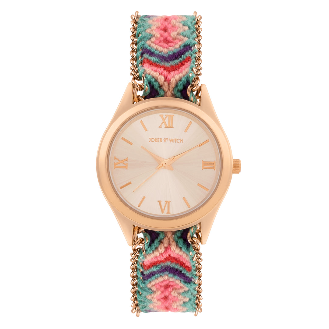 Boho Rose Gold Medium Dial Multicolor Macrame Strap Women's Watch
