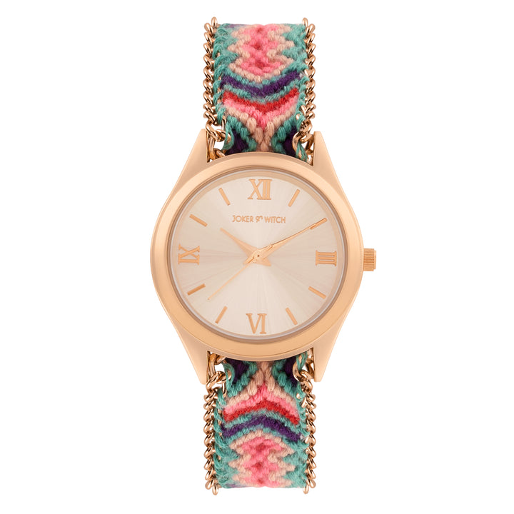 Boho Rose Gold Medium Dial Multicolor Macrame Strap Women's Watch