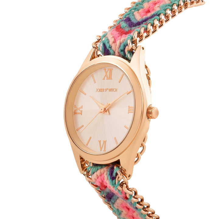 Boho Rose Gold Medium Dial Multicolor Macrame Strap Women's Watch