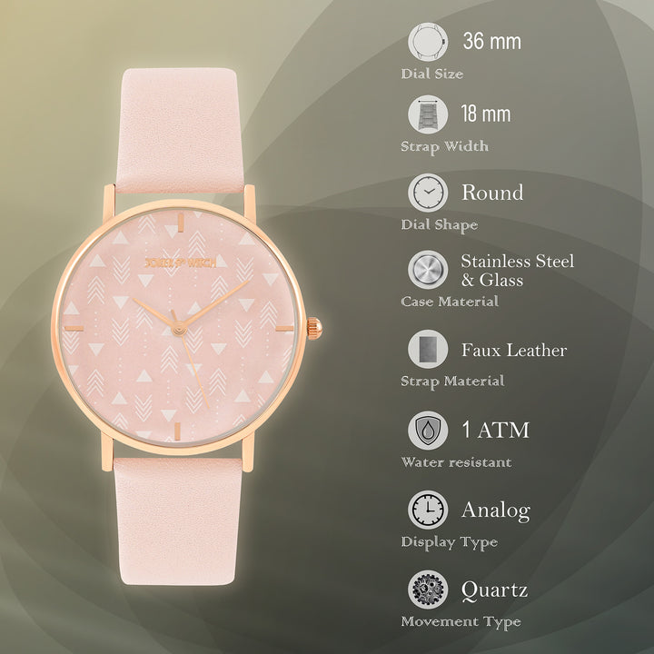 Printed Gingerbread Pink Medium Dial PU Strap Women's Watch