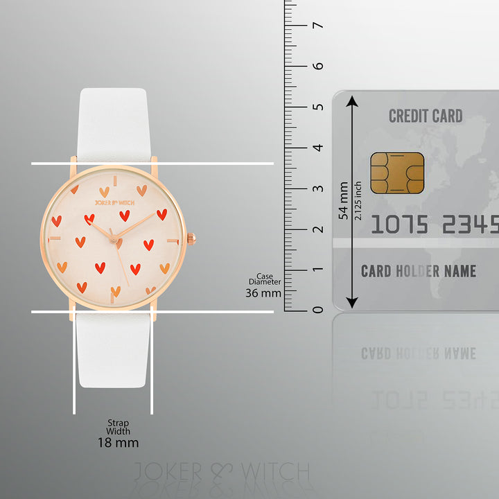 Printed Happy Heart Pink Medium Dial White PU Strap Women's Watch