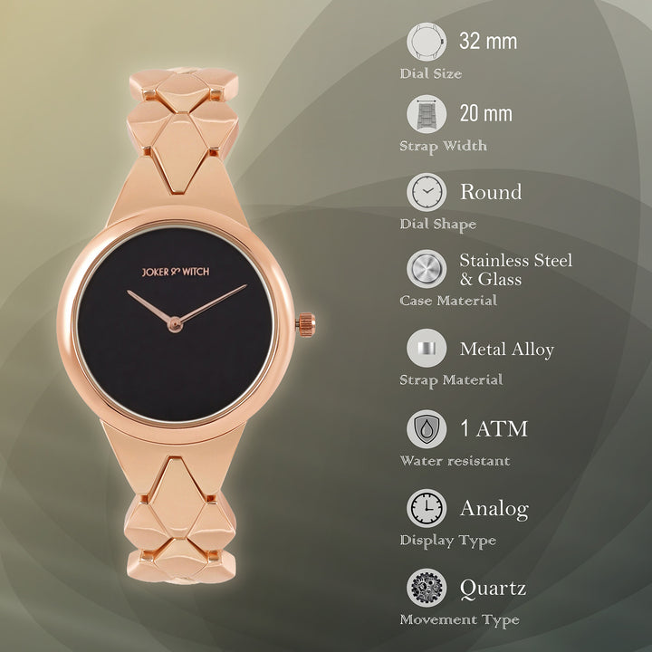 Athens Black Medium Dial Rose Gold Bracelet Strap Women's Watch