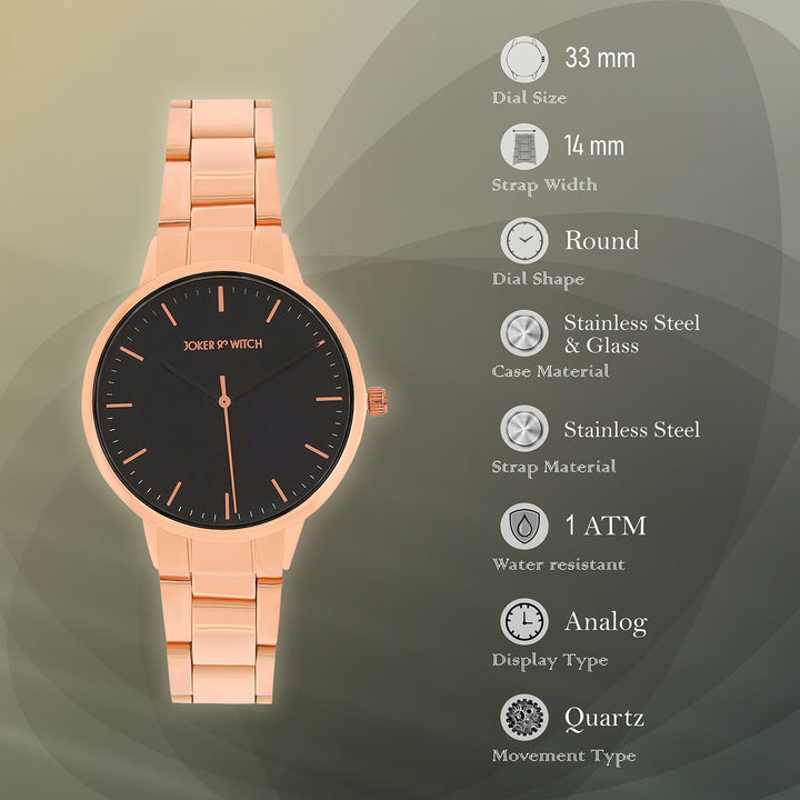 Tokyo Black Medium Dial Rose Gold Linked Chain Strap Women's Watch