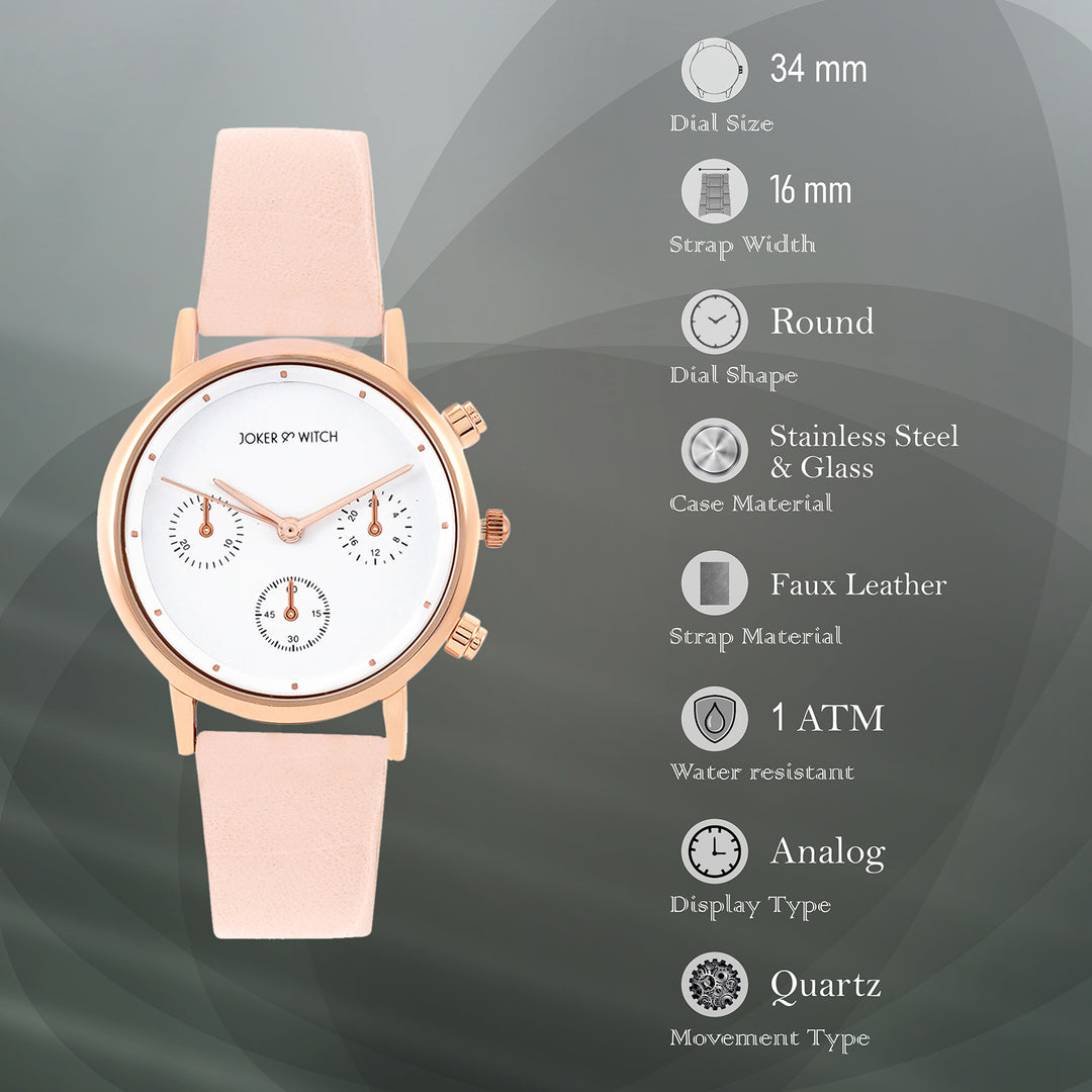 Boston White Medium Dial Pink PU Strap Women's Watch