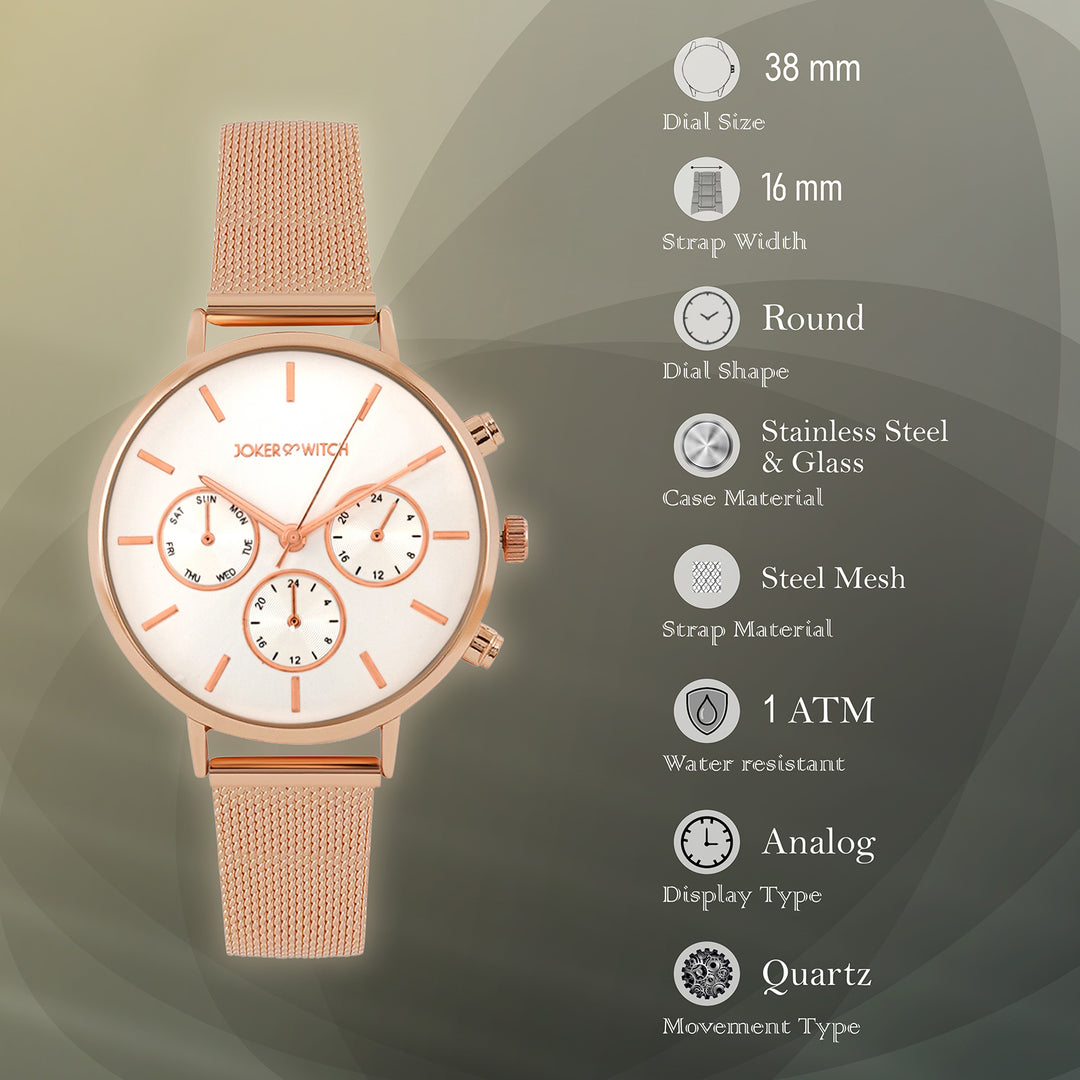 Moscow White Large Dial Rose Gold Mesh Strap Women's Watch