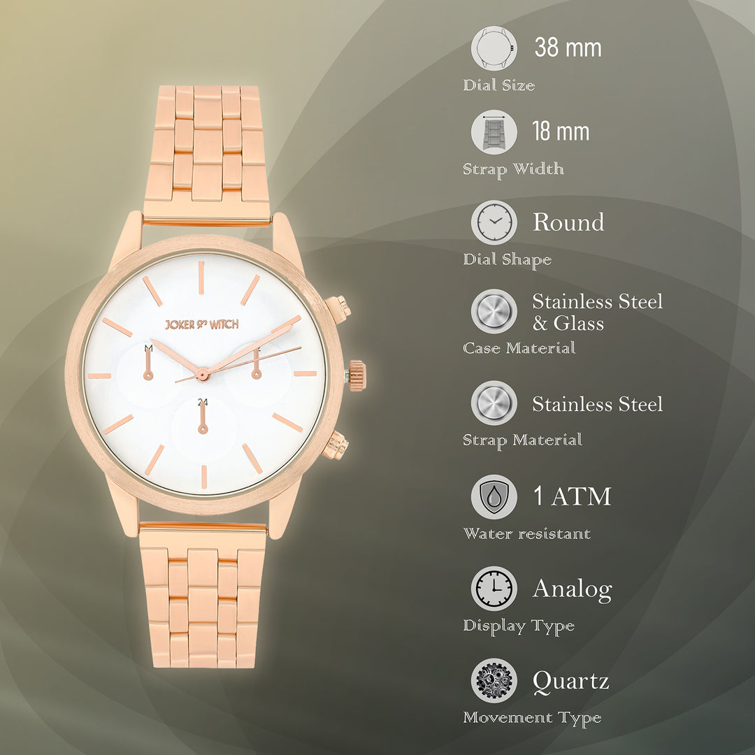Prague White Large Dial Rose Gold Linked Chain Strap Women's Watch