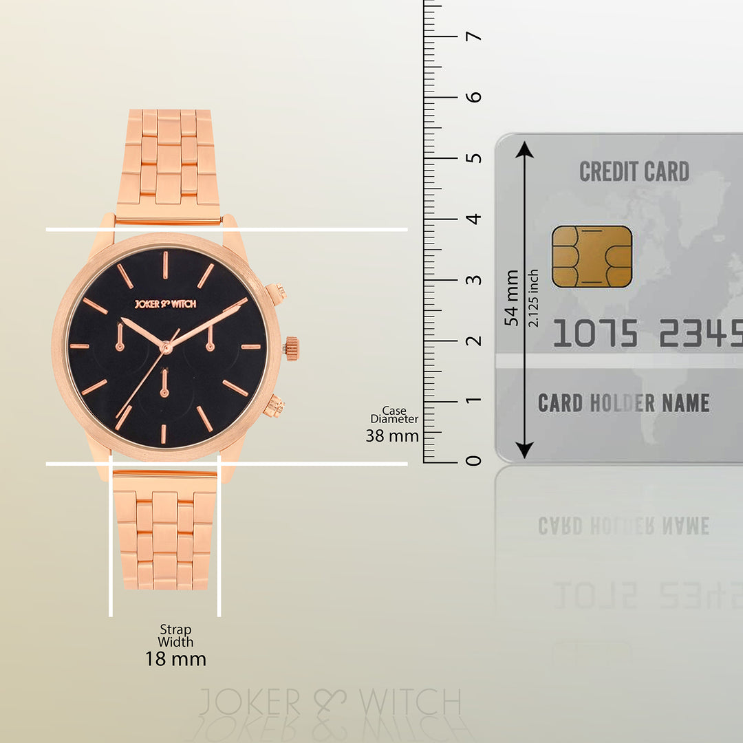 Prague Black Large Dial Rose Gold Linked Chain Strap Women's Watch