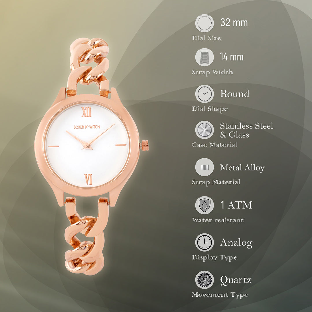 Vegas White Medium Dial Rose Gold Bracelet Strap Women's Watch