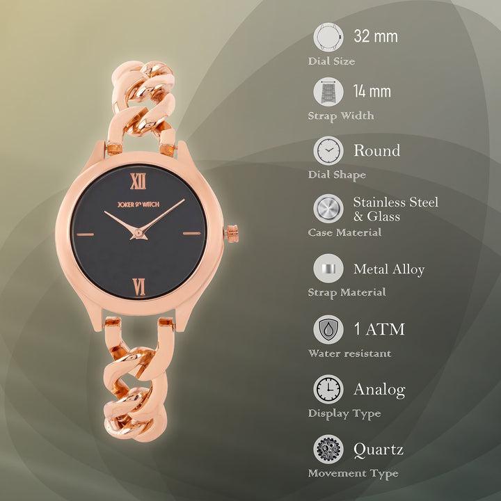 Vegas Black Medium Dial Rose Gold Bracelet Strap Women's Watch