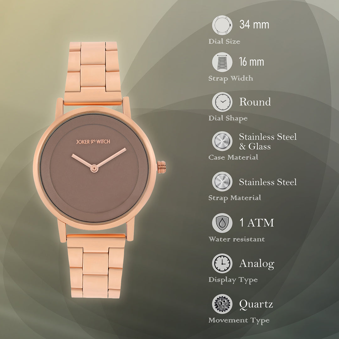 Amsterdam Taupe Medium Dial Rose Gold Linked Chain Strap Women's Watch