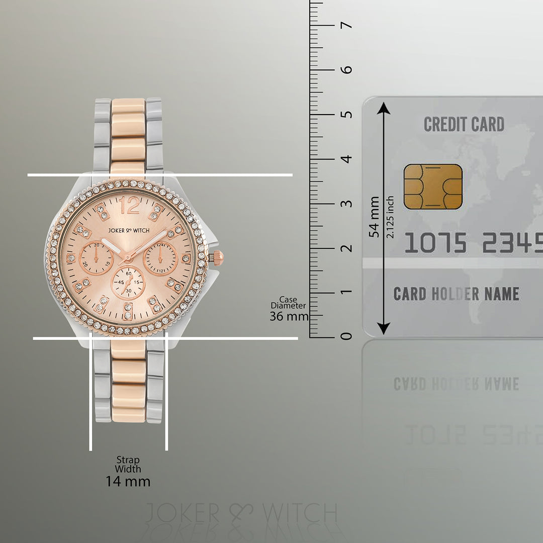 Reina Rose Gold Medium Rhinestone Dial Dual Tone Linked Chain Strap Women's Watch