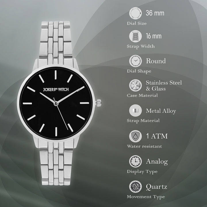 Mini Nebula Black Medium Dial Silver Linked Chain Strap Women's Watch