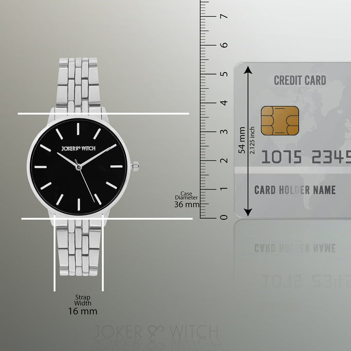 Mini Nebula Black Medium Dial Silver Linked Chain Strap Women's Watch