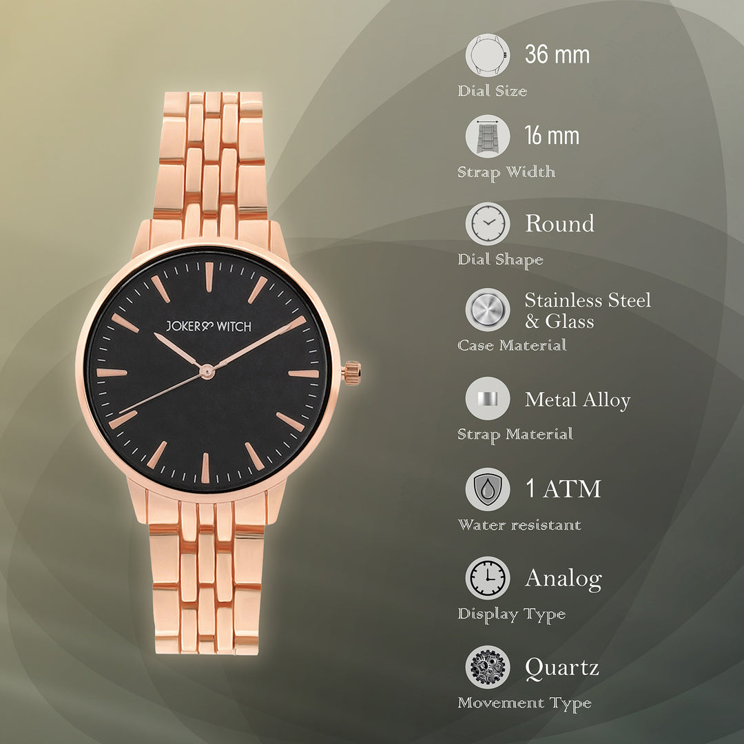 Mini Aimee Black Medium Dial Rose Gold Linked Chain Strap Women's Watch