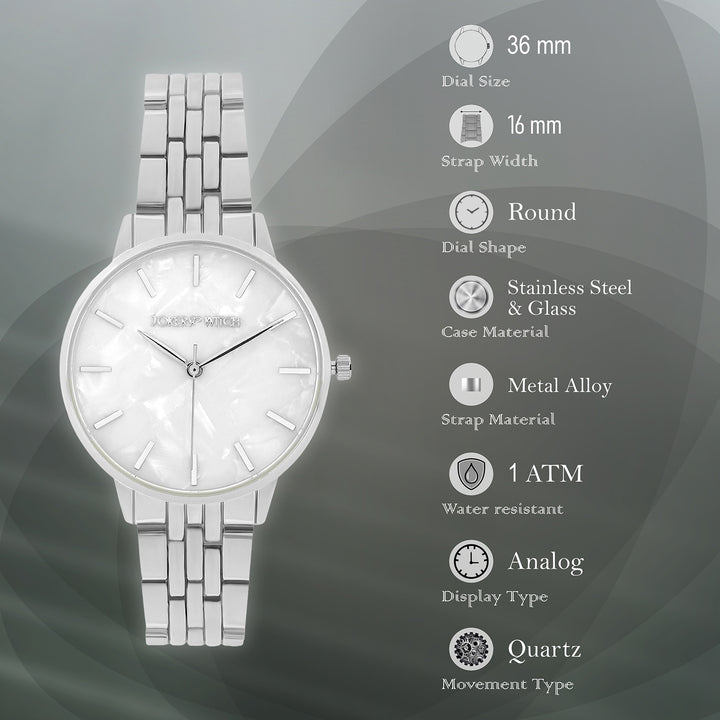 Mini Nebula White MOP Medium Dial Silver Linked Chain Strap Women's Watch