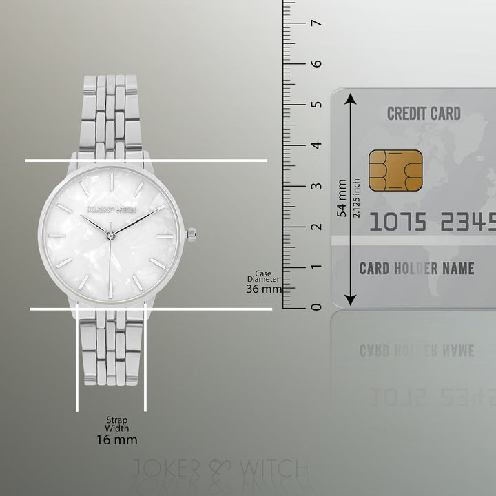 Mini Nebula White MOP Medium Dial Silver Linked Chain Strap Women's Watch