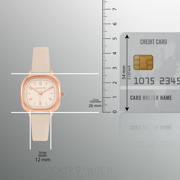 Cinque White Mini Square Dial Beige PU Strap Women's Watch